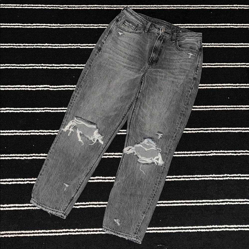 American Eagle Black/Grey Highest Rise High Rise Distressed Mom Jeans